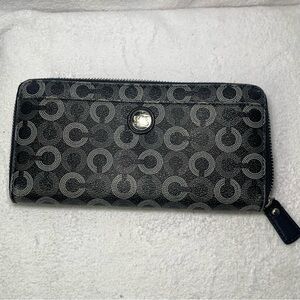 Coach Leather Black and Gray Zip Around Wallet